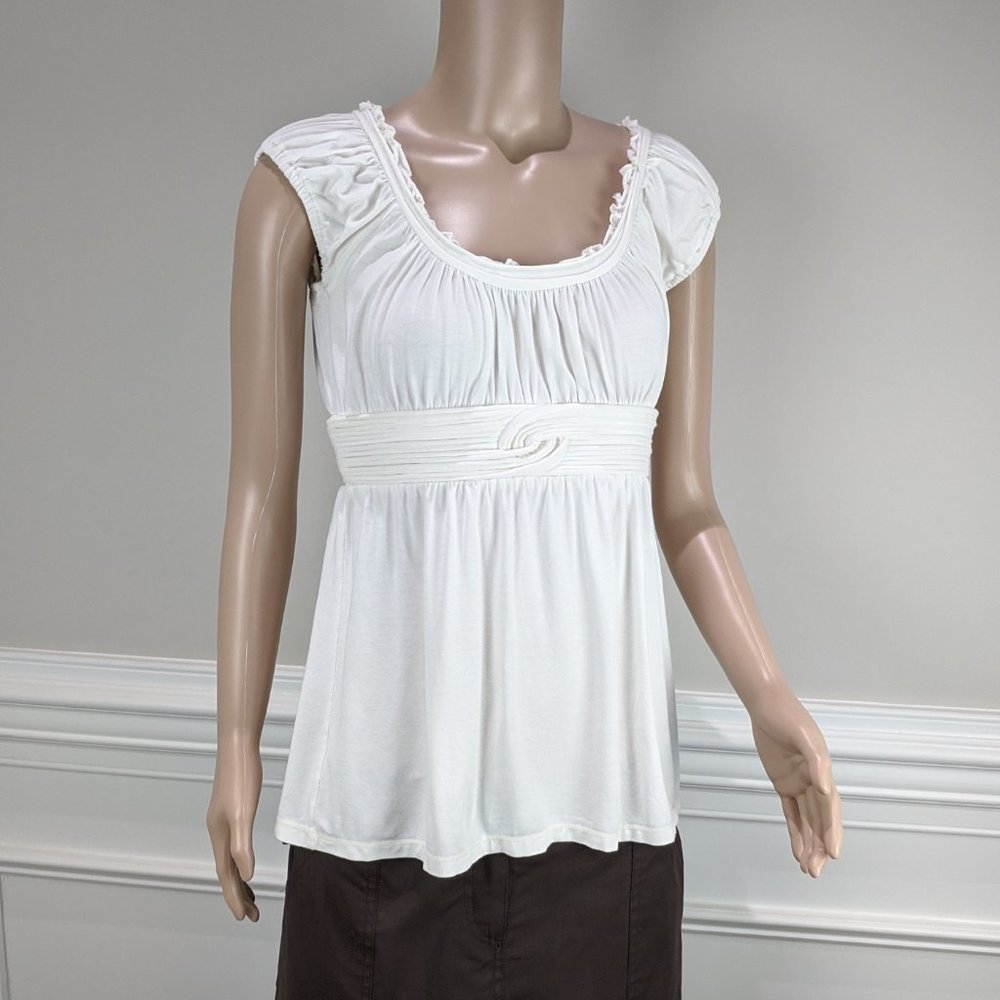 STUDIO M Ruched Swing Top Cap Sleeves White XS